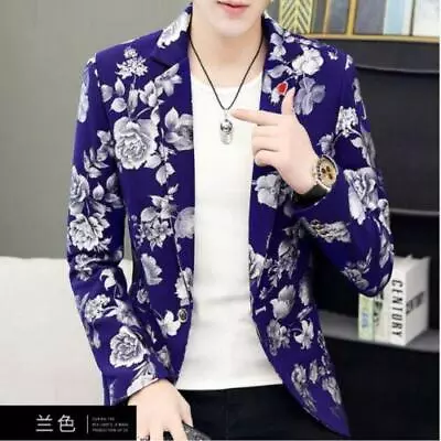 Men's Casual Printed Floral Blazer Jacket Lapel Long Sleeve One Button Nightclub • $50.72