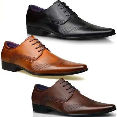 Mens Faux Leather Shoes New Italian Smart Formal Wedding Office Party Shoes Size • £21.95