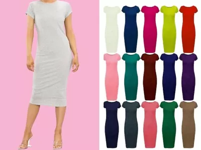 Ladies Womans Cap Sleeve Midi Dress Bodycon Summer Maxi Midi Dress Plus Size • £5.49