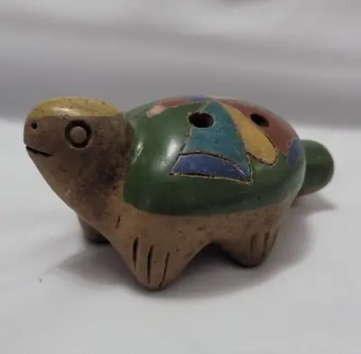 Vintage Painted Aztec Mayan Clay Turtle Ocarina Flute • $13.60