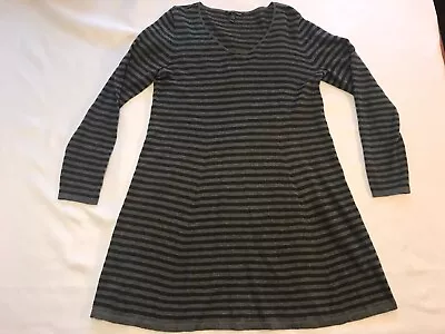 Eileen Fisher Charcoal Gray Striped Merino Alpaca Wool Blend Tunic Dress Sz XS • $34