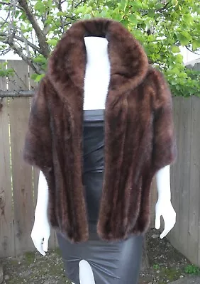 Luxury Real Brown Mahogany Ranch Mink Fur Stole Shawl Cape Formal Wedding Bridal • $245