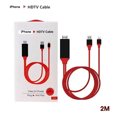 IPhone 8 Pin Male Port To Male HDMI HDTV AV Adapter 2m Cable For TV Stream 1080p • £9.50