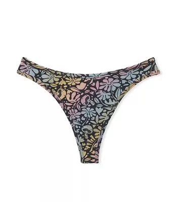 Victoria’s  Secret Pink Rib Cotton Thong Panty Pure Black Groovy Print XL NWT • $11.99
