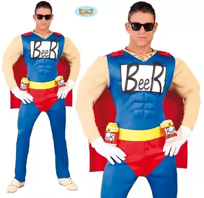 Mens Beer Man Fancy Dress Costume Beerman Superhero Stag Night Outfit Fg • £29.99