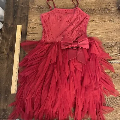 Ooh! La La! Couture Red Sequin Red Bow Tulle Sleeveless Dress Size 14 • $49.99