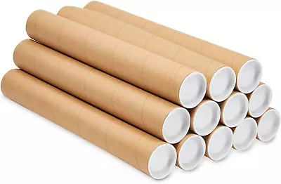 12-Pack Mailing Tubes With Caps 2X15-Inch Kraft Paper Poster Tube For Shipping • $38.03