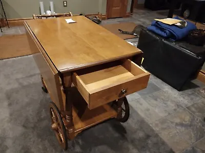 Vintage Antique Wooden Wagon Drop Leaf Tea Bar Serving Cart • $800