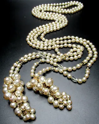 MIRIAM HASKELL Signed Amazing HUGE Double Baroque Style Pearl Lariat Necklace • $899.99