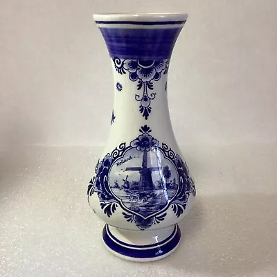 VTG Blue Delft Bud Vase Windmill Country Home Hand Painted 5” Holland  • $14