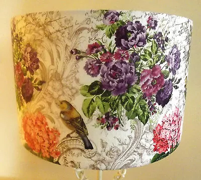 Floral Bird Lampshade Made UK Drum Table Ceiling 8  10  12  14 16 18 Shabby Chic • £30.99