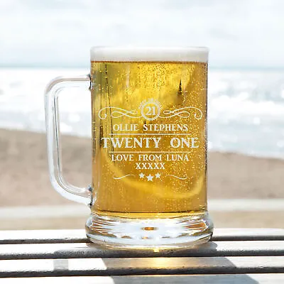 Engraved Beer Glass For 21st Birthday. Pint Tankard Gifts For Men Son Brother • £15.94