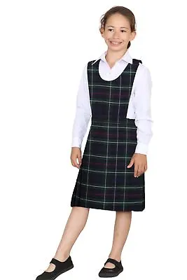 Girls Pleated Bib Pinafore Wrap Over Sleeveless Kids School Uniform Dress 2-16Yr • £18.42