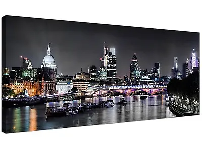 London Skyline At Night Canvas Art Prints In Black And White • £54.39