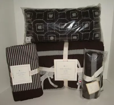 Pottery Barn Kids Sock Monkey Quilt Skirt Pillow Stroller Blanket Gray Brown  • $179