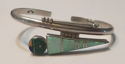 Southwestern Sterling Opal Multi Stone Inlay Cuff Bracelet SIGNED • $124.99