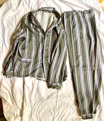 Vintage European Pajama Set Men’s Top Bottom Flannel Polyester Lightly Used • $40