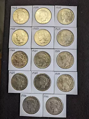 14 RAW PEACE Silver Dollars 1922 (2) 1923 (4) 1924 (3) 1925 (3) 1926 (2) • $172.50