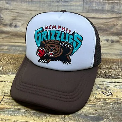 Memphis Grizzlies Mens Trucker Hat Brown Snapback 1995 Logo Retro Basketball Cap • $19.99