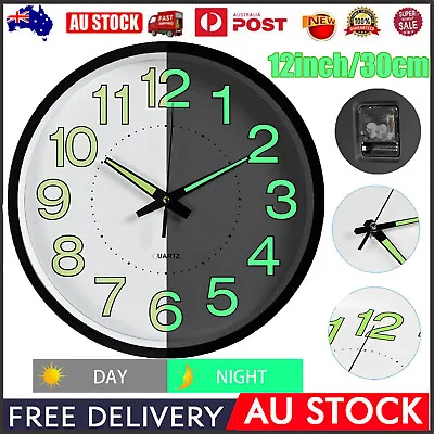 $19.96 • Buy 12in Luminous Quartz Wall Clock Decor Silent Non Ticking Night Glow In The Dark