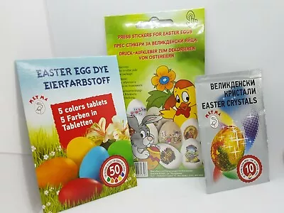 Lot 5 Colours Easter Egg Dye Paint & Press Stickers Egg Tattoos & Crystals Art  • £4.25