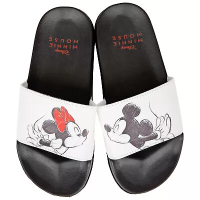 Disney Mickey Mouse And Minnie Mouse Sharing A Kiss Women's Flip Flop Slides Gr • $28.98