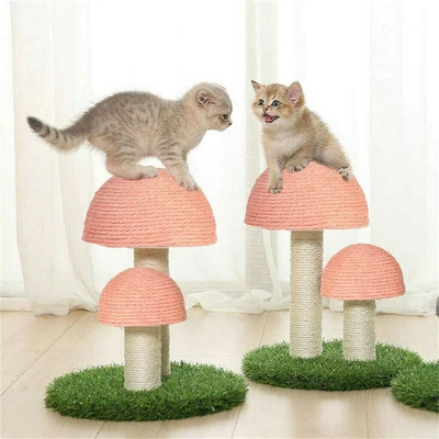 £22.93 • Buy Cat Scratching Post Double Mushrooms Cats Scratcher Sisal Rope Artificial Grass