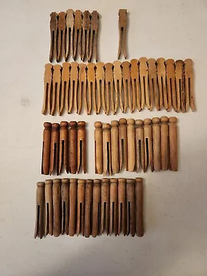 Vintage Lot Of 52 Antique Wooden Clothes Pins 50s 60s 70s • $15