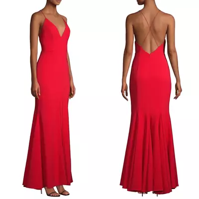 Aidan Mattox Womens Red Plunging V Neck Sleeveless Gown Size 14 • $51