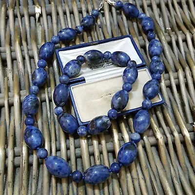 925 Sterling Silver Necklace Natural Blue Sodalite Necklace And Bracelet Set • £44.99