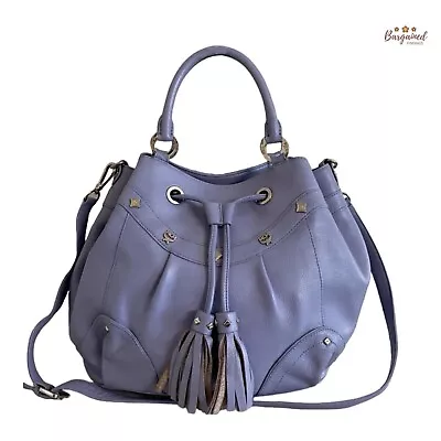 Authentic MCM Purple Leather Silver Studded Logo Motifs Drawstring 2-Way Bag • $225