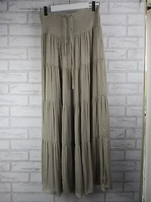 $24 • Buy Zara Womens High Waisted Maxi Skirt Grey/ Stone M Drawstring Waist