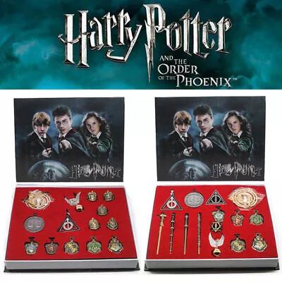 15pc Harry Potter Collect Box Magic Wand Badge Necklace Set Dumbledore Xmas Gift • $25.99