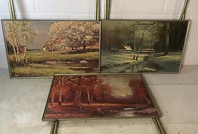 Set Of 3 Vintage MCM Folding TV Tray Seasons Scenes Robert Wood Art Work • $89.96
