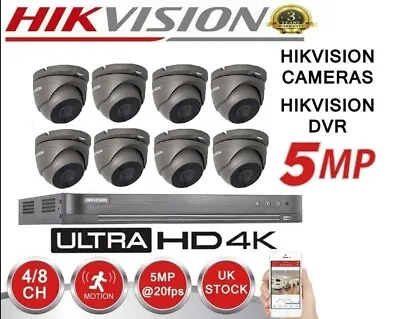 HIKVISION 5MP Camera 4K 4CH 8CH DVR Up To 8TB BNC Coax CCTV Security Kit Gray UK • £120.95