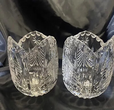 2 Mikasa Etched Christmas Tree Crystal Votive Candleholders West Germany Set-2 • $19.96