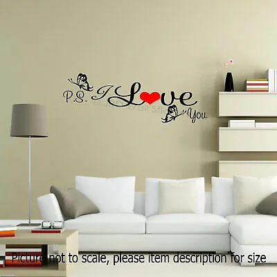  PS I LOVE YOU  Romantic Wall Sticker Bedroom Wall Stickers For Adults Decor • £5.99