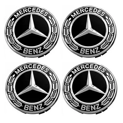 4Pcs Mercedes Benz Alloy Wheel Centre Hab Caps 75mm Badges Hub Emblem Black AU • $14.99