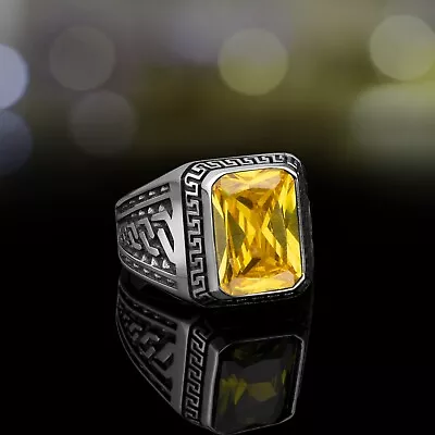 Solid 925 Sterling Silver Turkish Jewelry Yellow Citrine Men's Ring All Size • $42