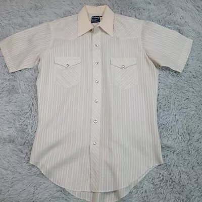Vintage Wrangler Western Mens Shirt White M  Pearl Snap Up Single Needle 15.5 • $17.99