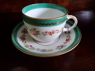 1 X Antique Minton  Green And Floral Motif Tea Cup And Saucer Vgc Pattern  1510 • £12