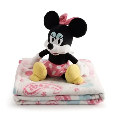 Disney Minnie Mouse Buddy & Pink/White Plush Throw Blanket Combo Set 50”x60” • $33.99