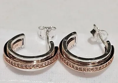 Pandora Signature Two Tone Logo & Pavé Hoop Earrings • £24.99