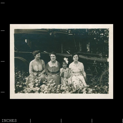 $14.99 • Buy Old Vintage Photo WOMEN GIRL PICKING FLOWERS BY CLASSIC CAR