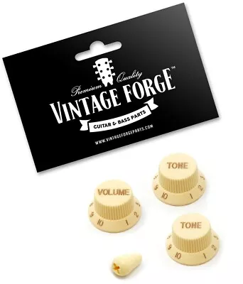 Cream Volume & Tone Knob Set W/switch Tip For Fender Strat Style Guitars *new* • $12.89