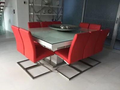 Modern Dining Gloss White Powdercoated Finish 10 Seater With 10mm Glass Top • $450