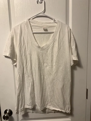 $9.99 • Buy Vintage Hanes Classics White V Neck Tee Blank T-Shirt Single Stitch Size L E121