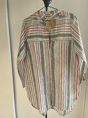 NWT Fabindia Cotton Top Blouse Kurta Tunic Ivory Black Striped L Or Orange XL • £28.37