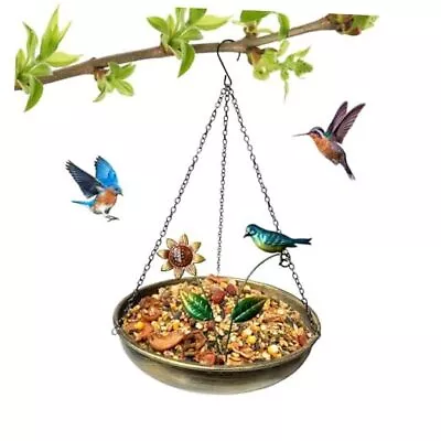 Hanging Bird Bath Outdoor Metal Bird Baths 11.5 Inch Bird Feeder Vintage Gold  • $31.71