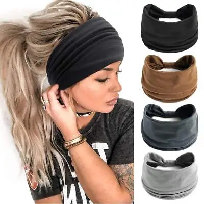Women Fashion Yoga Sport Headband Ladies Boho Wide Hair Band Wrap Knotted Turban • £3.99